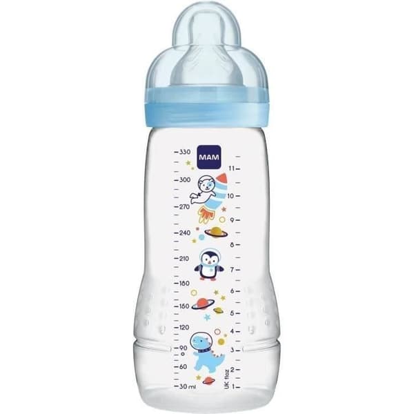 MAM Easy Active Blue Dragon nappflaska 330ml - Från 6 månader - Mjuk och ergonomisk napp