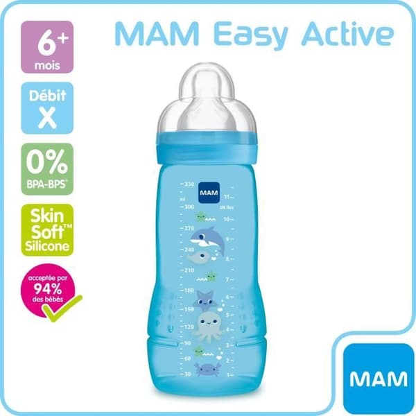 2nd age nappflaska - MAM - Easy Active - Blå - 330ml - Ultramjuk napp