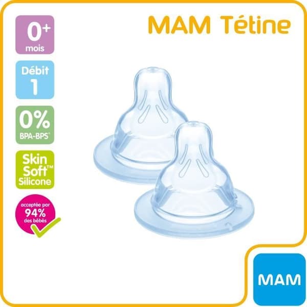 MAM Anatomisk napp - Flow 1 Slow - Silikon - Set om 2 - Transparent