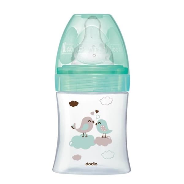 Dodie - Initieringsflaska + glas 150ml Bird Green