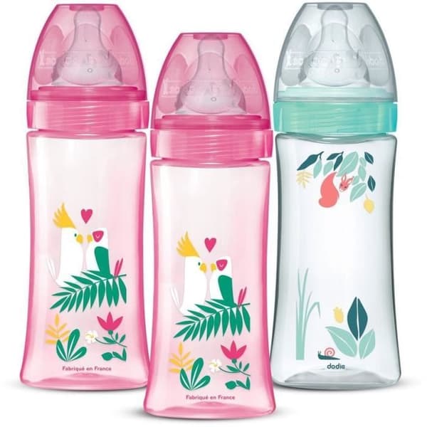 3 koliikkia ehkäisevän tuttipullon setti - DODIE - Koliikkia ehkäisevä - Pyöreät tutit - 330 ml - +6 kk - 3 nopeutta - Virtaus 3 - Vaaleanpunainen ja