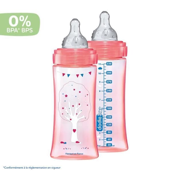 Dodie Initiation+ koliikkia ehkäisevä tuttipullo, 3 nopeutta +6 kk, Dancer Pink, 2 x 330 ml pakkaus