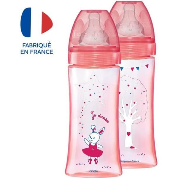 Dodie Initiation+ koliikkia ehkäisevä tuttipullo, 3 nopeutta +6 kk, Dancer Pink, 2 x 330 ml pakkaus