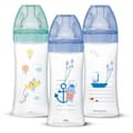Miniatyrbillede 1 af 2: DODIE Sæt med 3 Sensation+ Anti-kolik flasker 330 ml + 6 måneder, flad sut, flowhastighed 3 - havblå og luftgrøn