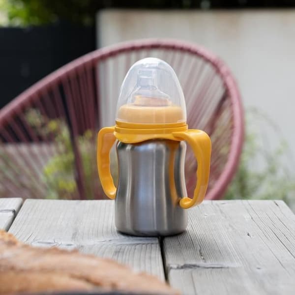 Träningskopp - THERMOBABY - Rostfritt stål - 180 ml - Mangogul - Ergonomisk och läckagesäker