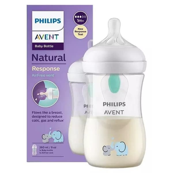 Avent RESPONSE 260 naturlig nappflaska med luftfri DUCKY-insats, stödjer barnets naturliga sugrytm
