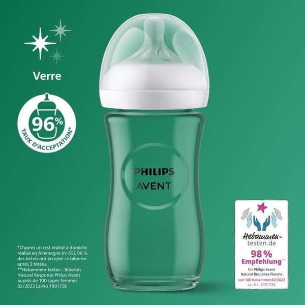 Kit nyfödd - PHILIPS AVENT - Natural Glas 3.0 - Flaskor Glas 120ml + 2 Flaskor 240ml + Ultra Mjuka Nappar 0-6M