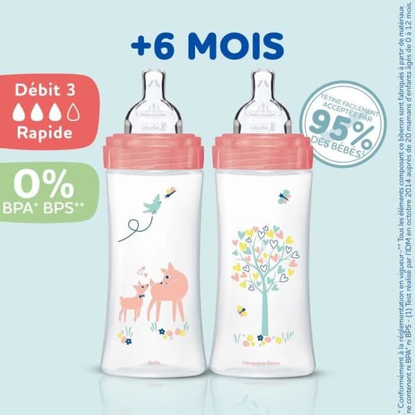 Dodie Set med 3 Sensation+ Antikolik Nappflaskor, Flicka, 330 ml, +6 månader, Platt Napp, Flödeshastighet 3