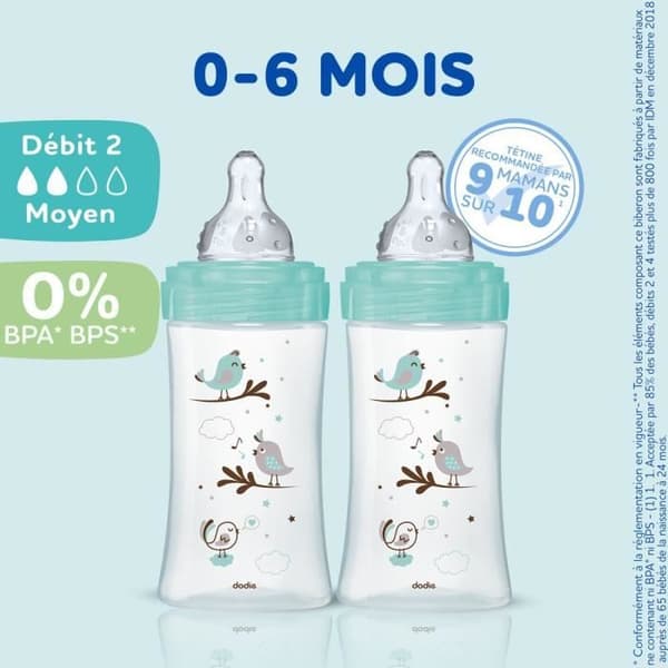 3 kpl pakkaus DODIE Anti-Colic Initiation+ -tuttipulloja - lasia - 270 ml - 0-6 kuukautta - pyöreä tutti - virtausnopeus 2