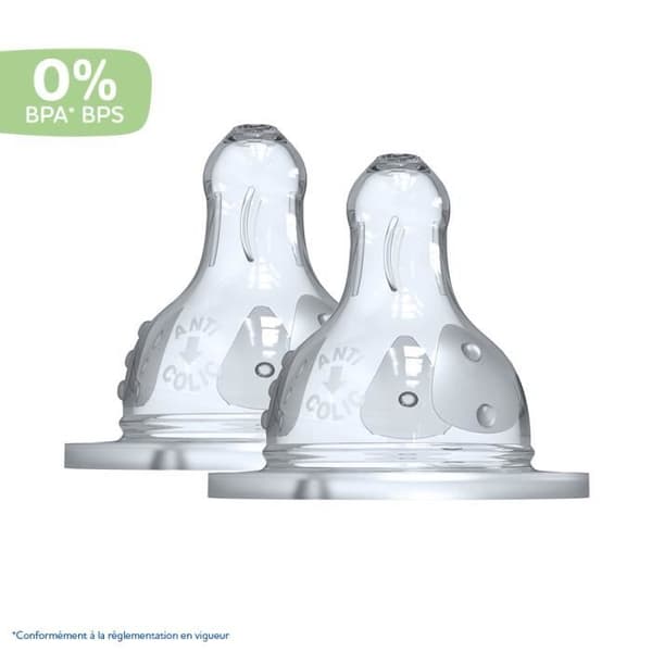 Dodie Initiation+ Antikolikflaska 3 hastigheter Rund napp Bred hals Flöde 1 +0 ml 2 nappar