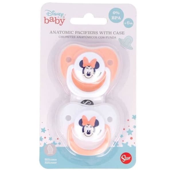 Set med 2 nappar - THERMOBABY - Ortodontisk silikon - Med skyddande klämma - +6 månader - Minnie
