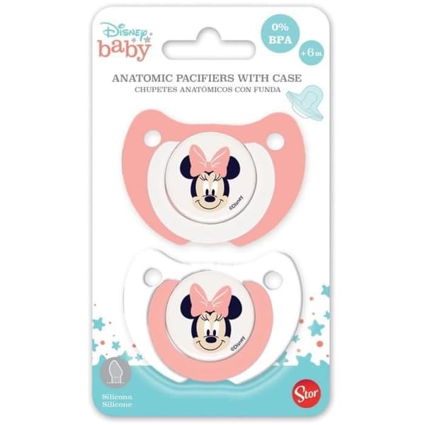 Set med 2 nappar - THERMOBABY - Ortodontisk silikon - Med skyddande klämma - +6 månader - Minnie
