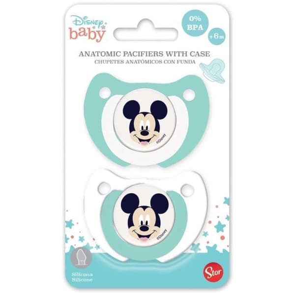 Sæt med 2 sutter - THERMOBABY - Ortodontisk silikone - Med beskyttelsesklips - +6 måneder - Mickey Cool