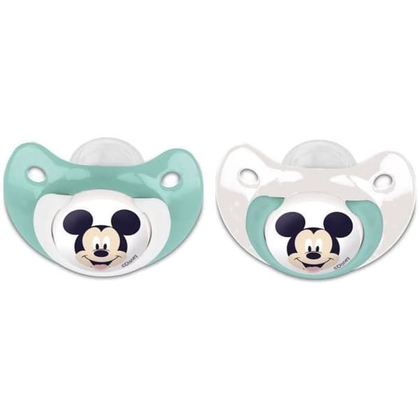 Sæt med 2 sutter - THERMOBABY - Ortodontisk silikone - Med beskyttelsesklips - +6 måneder - Mickey Cool