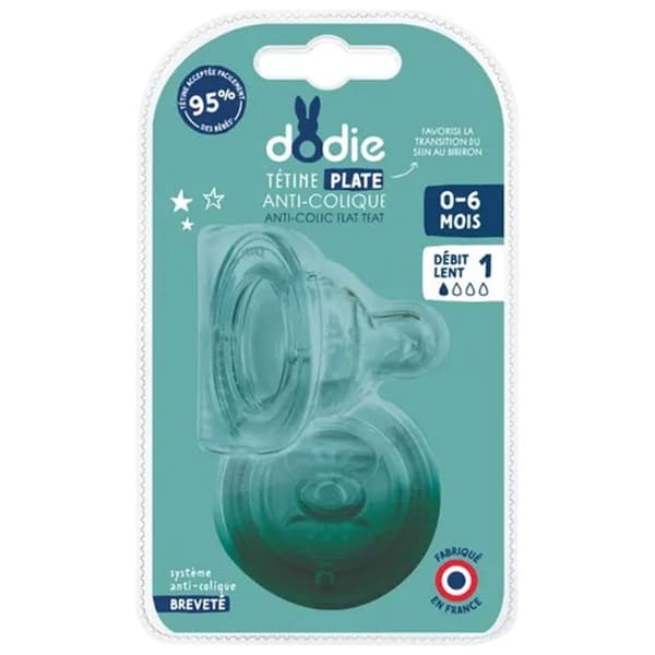 Dodie Sensation+ anti-kolik flad sut med bred hals 1 til babyer 0 måneder