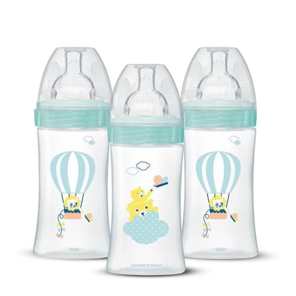Förpackning med 3 nappflaskor - DODIE - EB19 - 270 ml - Platt napp - Grön