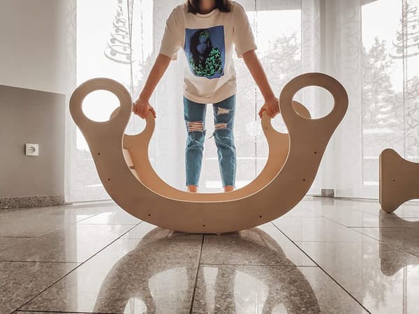 XXL Wood Rocking Toy, Natural Rocker, Wood Climb Arch, Multifunktionell Swing Toy. träleksak
