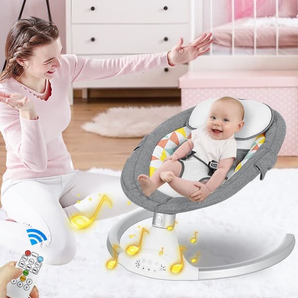 Baby rocker elektrisk bluetooth baby swing baby vugge med musik, justerbart ryglæn 5 vibrationsamplituder