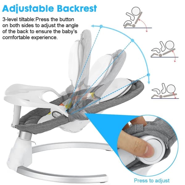 Baby rocker elektrisk bluetooth baby swing baby vugge med musik, justerbart ryglæn 5 vibrationsamplituder