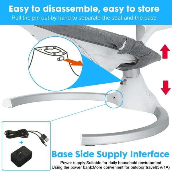 Baby rocker elektrisk bluetooth baby swing baby vugge med musik, justerbart ryglæn 5 vibrationsamplituder