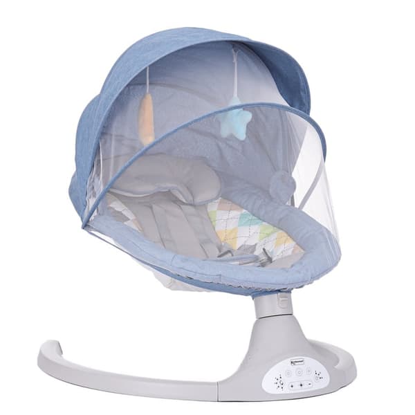 Elektrisk babyrocker med musik, automatisk rocker med myggenet, 5-gears babygynge, 0-12 måneder, 0-9 kg, blå