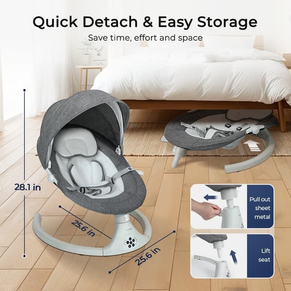 Babygunga, elektrisk bluetooth babyrocker, 5 gunghastigheter, 3 sittställningar, adapter och batteridriven, vit