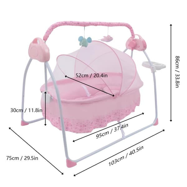 Elektrisk Babyvagga Gunga, 5 Hastighetsjusterbar, Fjärrkontroll, 25 kg Kapacitet,Rosa
