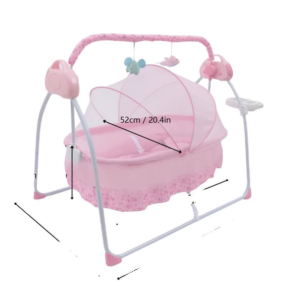 Elektrisk Babyvagga Gunga, 5 Hastighetsjusterbar, Fjärrkontroll, 25 kg Kapacitet,Rosa Pink