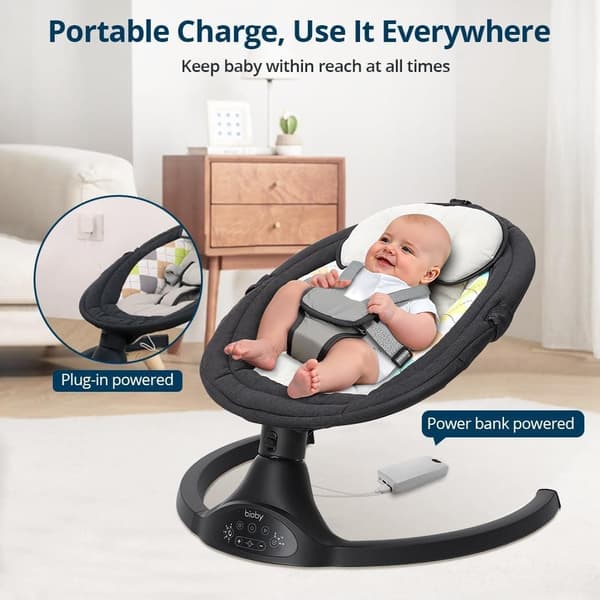 Baby Rocker sähköinen vauvakeinu musiikilla, 5 tärinäamplitudin ajoitus, syntymästä 0-9 kg, musta