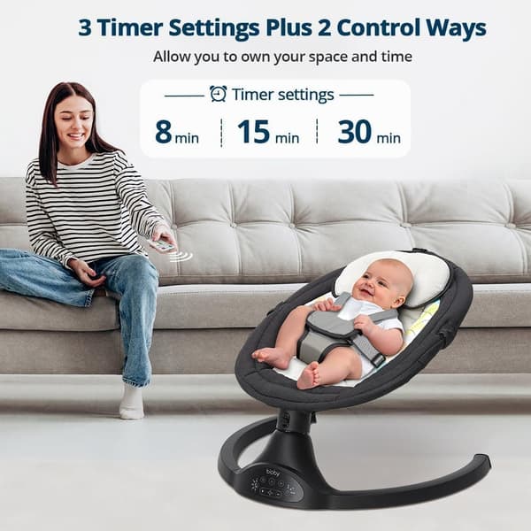 Baby Rocker sähköinen vauvakeinu musiikilla, 5 tärinäamplitudin ajoitus, syntymästä 0-9 kg, musta