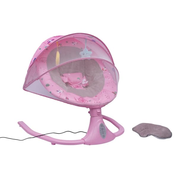 Elektrisk spädbarnsgunga, justerbar hastighet, fjärrstyrda vaggvisor,Rosa
