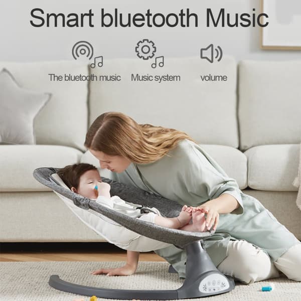 Bioby Baby Rocker Bluetooth-aktiverad lätt babygunga med naturlig gungande rörelse i 5 hastigheter, med fjärrkontroll, myggnät