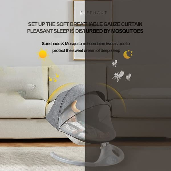 Bioby Baby Rocker Bluetooth-aktiverad lätt babygunga med naturlig gungande rörelse i 5 hastigheter, med fjärrkontroll, myggnät