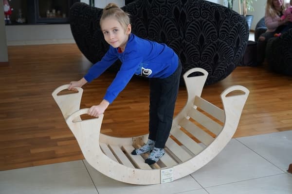 Montessori-gyngestol i træ til børn, massiv lak, stor, foldbar, PL