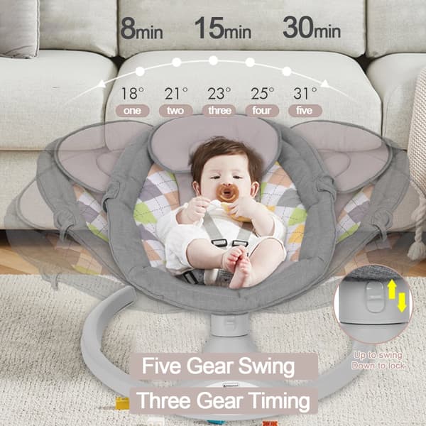 Sähköinen vauvanpomppi | Vauvankeinu 5-pistevaljailla ja 5 keinuntatilalla, Bluetooth-musiikilla ja kaukosäätimellä, 0–12 kuukauden ikäisille (2–9 kg)