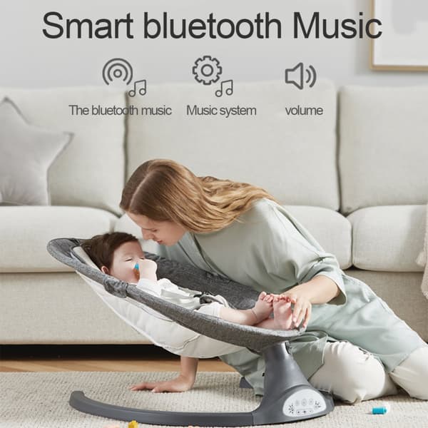 Sähköinen vauvanpomppi | Vauvankeinu 5-pistevaljailla ja 5 keinuntatilalla, Bluetooth-musiikilla ja kaukosäätimellä, 0–12 kuukauden ikäisille (2–9 kg)