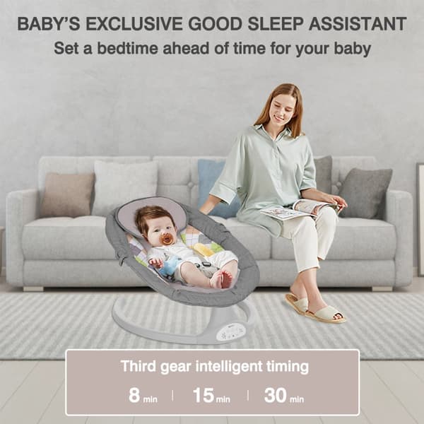 Sähköinen vauvanpomppi | Vauvankeinu 5-pistevaljailla ja 5 keinuntatilalla, Bluetooth-musiikilla ja kaukosäätimellä, 0–12 kuukauden ikäisille (2–9 kg)