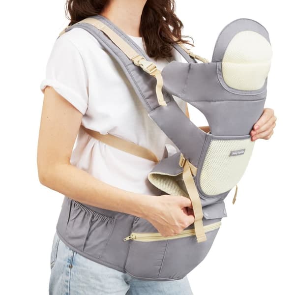 Moby-System Ergonominen kantoreppu AMY 10in1, 0-36 kuukauden ikäisille lapsille, puuvillainen kantoreppu alle 15 kg painaville vauvoille, harmaa...