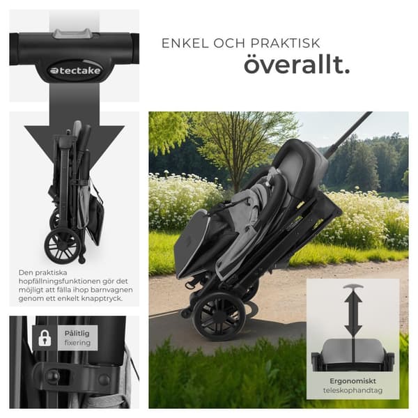 Hopfällbar barnvagn Finn med 5-punktsbälte - grå