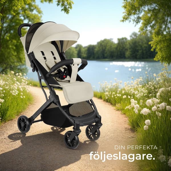 Hopfällbar barnvagn Finn med 5-punktsbälte - grå/beige