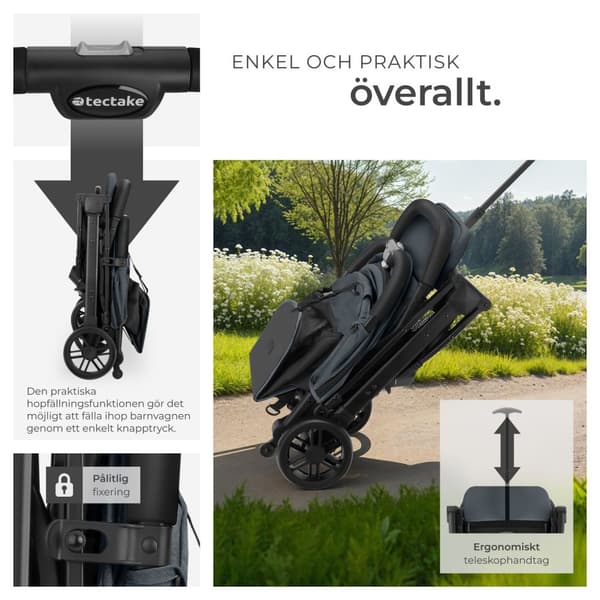 Hopfällbar barnvagn Finn med 5-punktsbälte - antracit