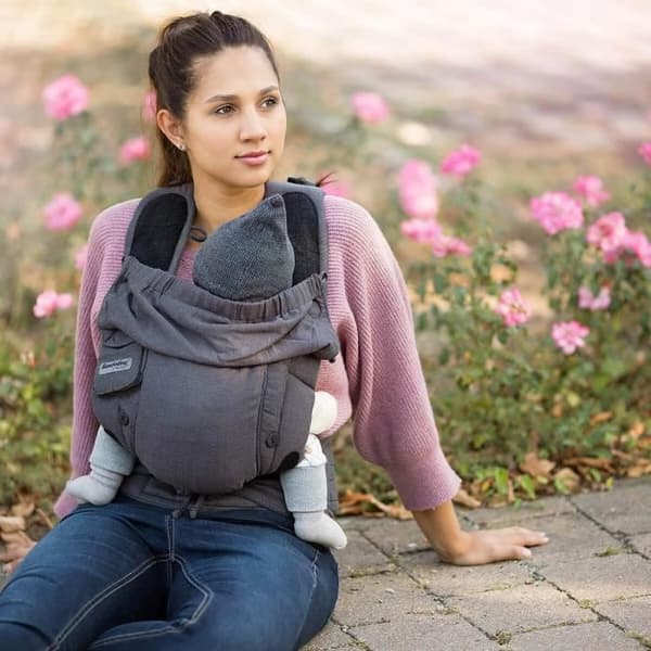 Ergonomisk bärsele HOPPEDIZ BONDOLINO Plus Poplin Denim - Grå - Upp till 20 kg