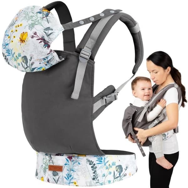 Ergonomisk bärsele MoMi COLLET - MÄRKE - Blommig - Upp till 20 kg - Fram/bak - Allergivänlig