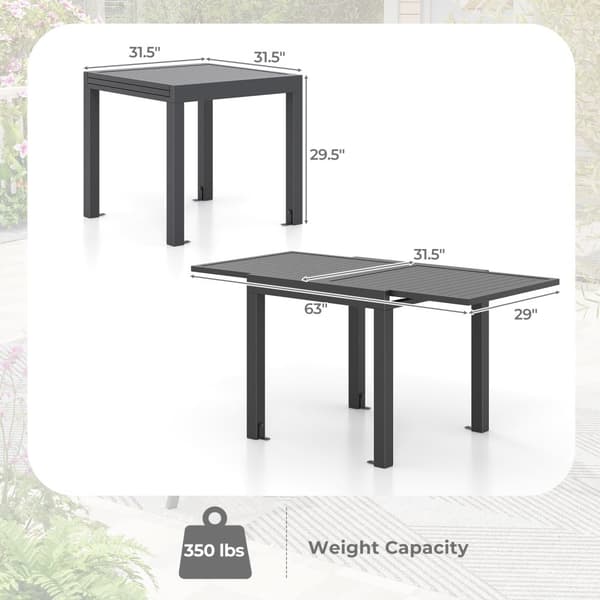 Terrasse Spisebord, 31,5"/63" x 31,5" x 29,5", Grå