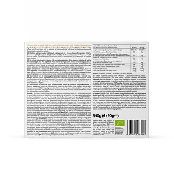 Fruktiga desserter Mama bear - 52677 - Amazon-märke - Äpple-, banan- och havrepuré, Vegetarisk, 90 g (6-pack)