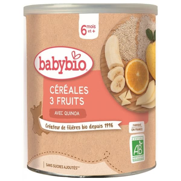 Babybio - Spannmål 3 Frukter - Ekologisk - 220g - Från 6 månader