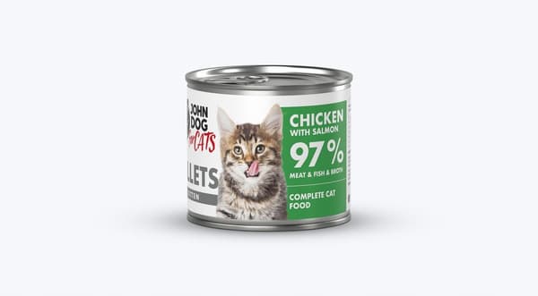 JOHN DOG FOR CATS våtfoder för kattungar KYCKLING MED LAXFILÉER 140 g
