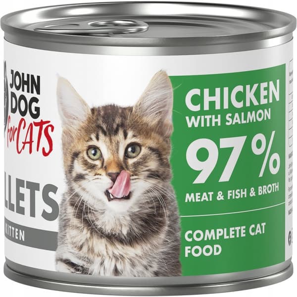 JOHN DOG FOR CATS våtfoder för kattungar KYCKLING MED LAXFILÉER 140 g