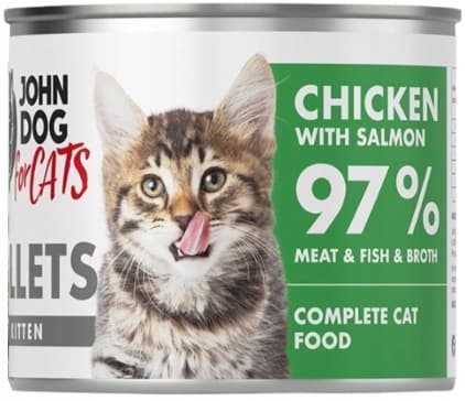 JOHN DOG FOR CATS våtfoder för kattungar KYCKLING MED LAXFILÉER 140 g