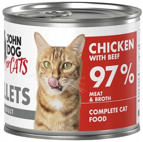 JOHN DOG FOR CATS vådfoder til katte KYLLING MED OKSEKØDSFILETER 140 g